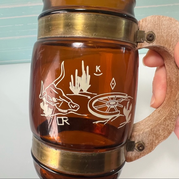 Vintage 1970 Western Siesta Ware Wood Handled Beer Mug Saddle Stirrups H… - Picture 7 of 11